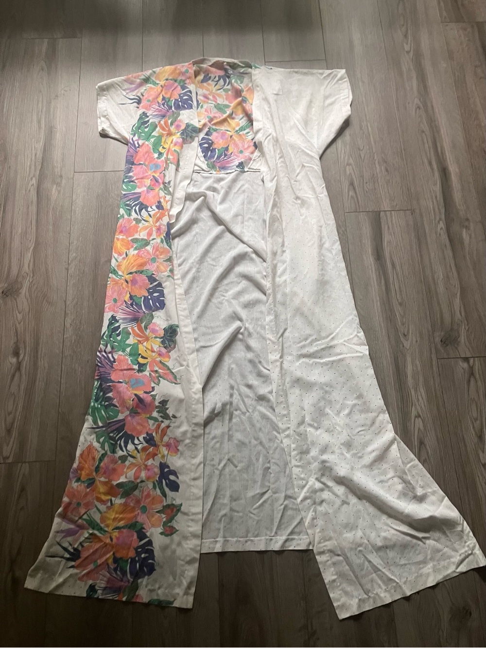 Vintage 80s Tropical Floral Long Duster Kimono Cardigan Beach Coverup OS VanEssa